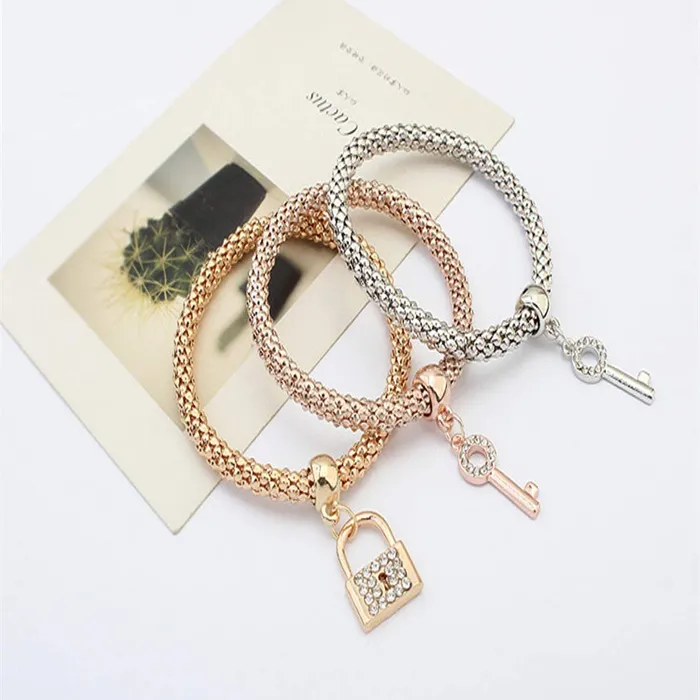 Rings Yellow Chimes Yellow Chimes Lock and Key Charm Set of 3 Bracelets For Women And Girls