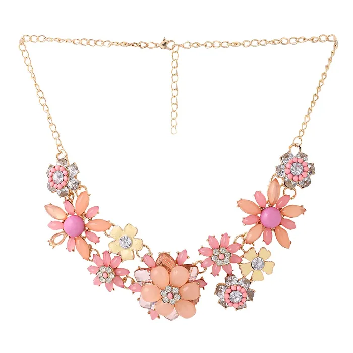 Rings Yellow Chimes Yellow Chimes Necklace For Women Gold Toned Pink color Floral Designed Crystal Necklace For Women and Girls