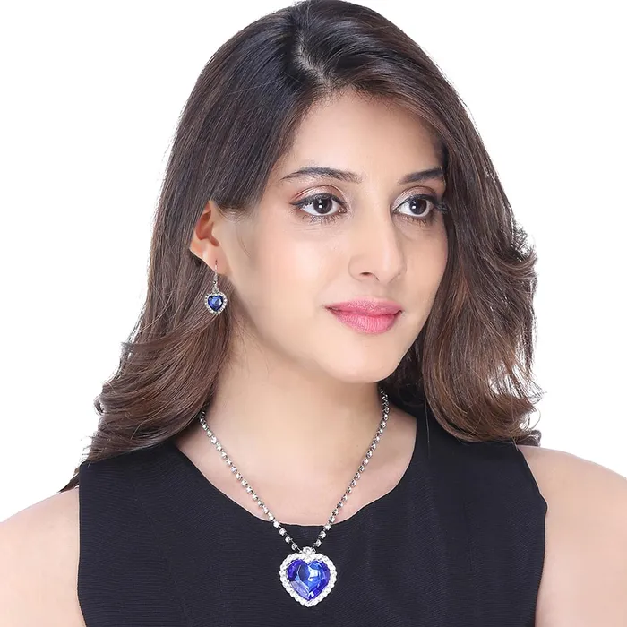 Rings Yellow Chimes Yellow Chimes Pendant Set for Women and Girls Blue and White Crystal Stone Pendant Set Heart Designed Pendant and Earrings Birthday Gift for Girls and Women Anniversary Gift for Wife