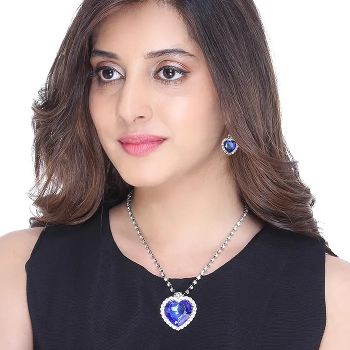 Rings Yellow Chimes Yellow Chimes Pendant Set for Women and Girls Blue and White Crystal Stone Pendant Set Heart Designed Pendant and Earrings Birthday Gift for Girls and Women Anniversary Gift for Wife