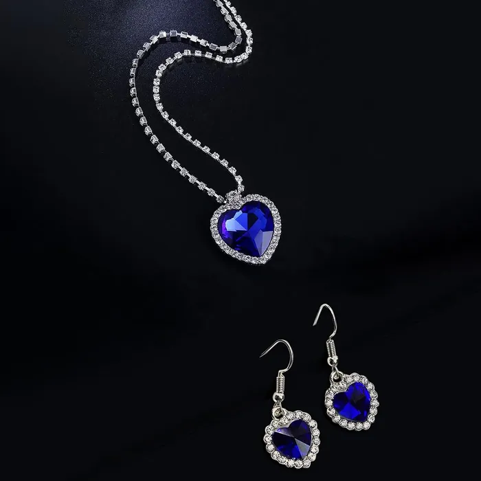 Rings Yellow Chimes Yellow Chimes Pendant Set for Women and Girls Blue and White Crystal Stone Pendant Set Heart Designed Pendant and Earrings Birthday Gift for Girls and Women Anniversary Gift for Wife