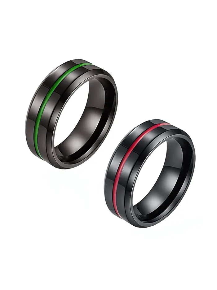 Rings Yellow Chimes Yellow Chimes Rings for Men Combo of 2 Pcs Stainless Steel Rings Black Toned Grooved Center Band Rings for Men and Boys Rings Yellow Chimes Yellow Chimes Rings for Men Combo of 2 Pcs Stainless Steel Rings Black Toned Grooved Center Band Rings for Men and Boys