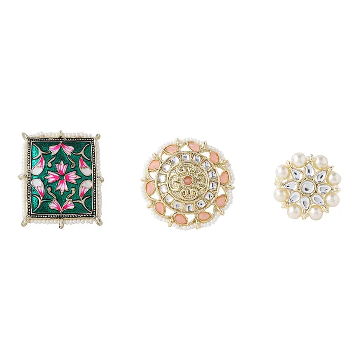 Rings Yellow Chimes Yellow Chimes Rings for Women 3 Pcs Set of Adjustable Kundan Studded Rings for Women and Girls Rings Yellow Chimes Yellow Chimes Rings for Women 3 Pcs Set of Adjustable Kundan Studded Rings for Women and Girls