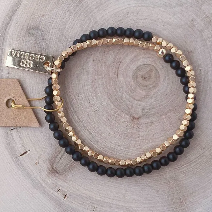 Schwarzer Achat und Gold Double Wrap Armband Cecelia Designs Jewelry Cecelia Designs Jewelry Earrings