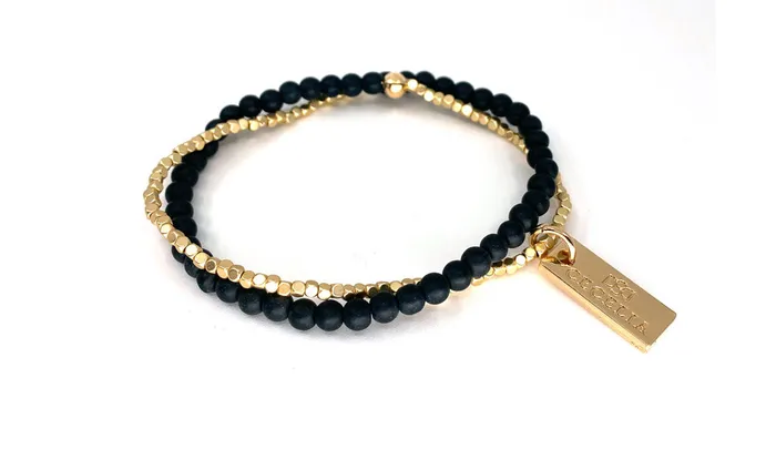 Schwarzer Achat und Gold Double Wrap Armband Cecelia Designs Jewelry Cecelia Designs Jewelry Earrings