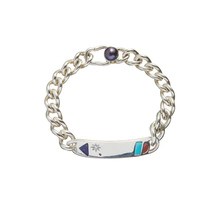 Scosha Bracelets Bidziil Inlay Curb Chain Bracelet in Sterling Silver