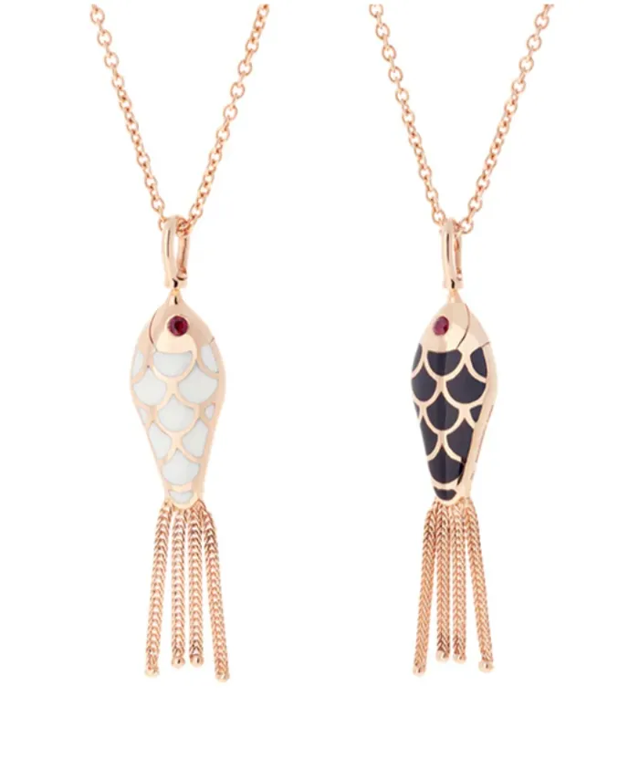 Selim Mouzannar Necklaces Fish for Love Pendant Ivory Black Enamel Rubies Selim Mouzannar Necklaces Fish for Love Pendant Ivory Black Enamel Rubies