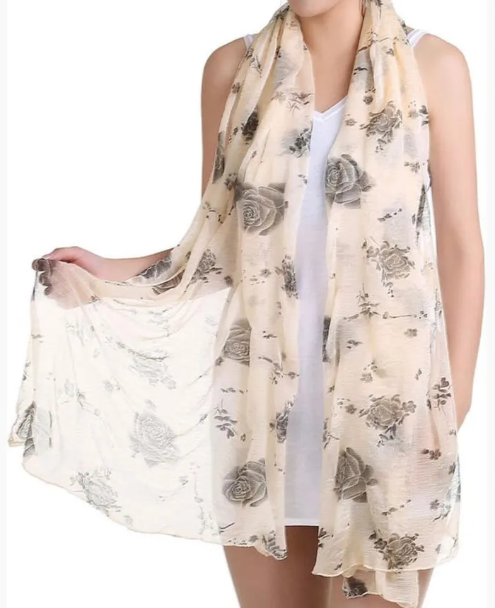 Sheer Gold Black Floral Scarf Candlewick Gift Shop Rings