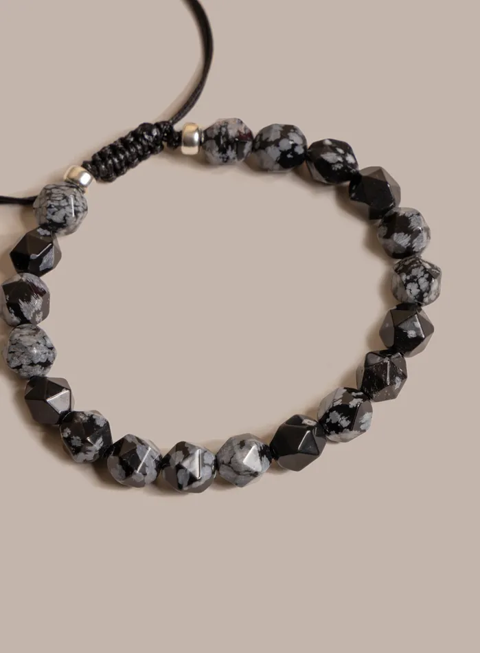 Snowflake Obsidian and Sterling Silver Mens Bead Bracelet WE ARE ALL SMITH Mens Jewelry Clothing Bracelets