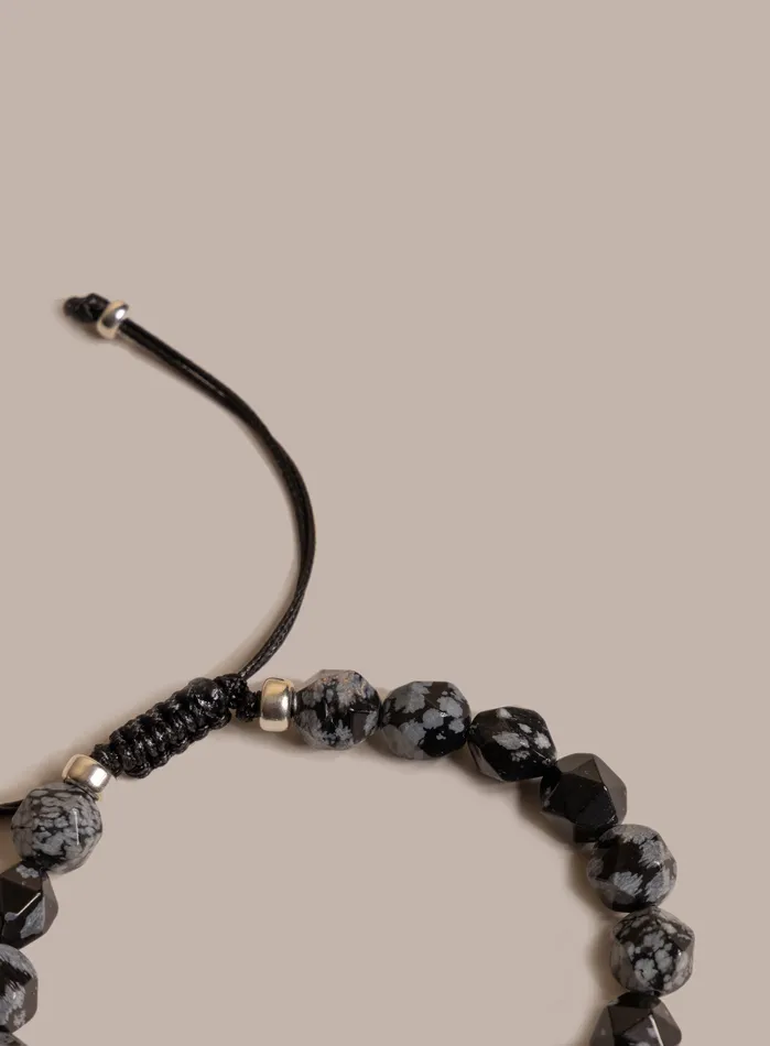 Snowflake Obsidian and Sterling Silver Mens Bead Bracelet WE ARE ALL SMITH Mens Jewelry Clothing Bracelets