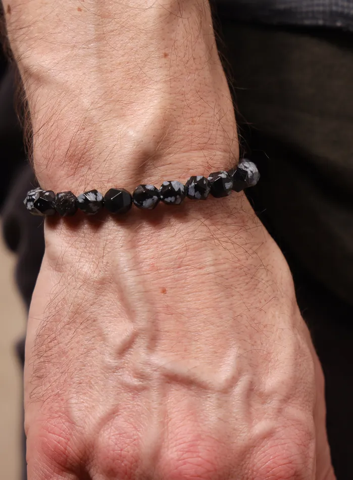 Snowflake Obsidian and Sterling Silver Mens Bead Bracelet WE ARE ALL SMITH Mens Jewelry Clothing Bracelets