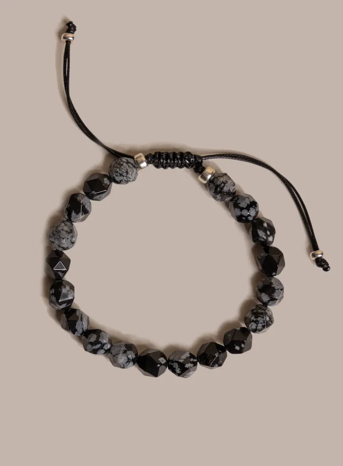 Snowflake Obsidian and Sterling Silver Mens Bead Bracelet WE ARE ALL SMITH Mens Jewelry Clothing Bracelets