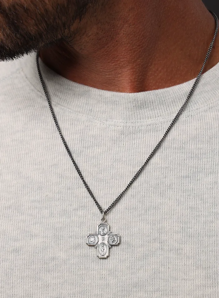 Sterling Silver Four Way Cross Pendant Necklace for Men WE ARE ALL SMITH Necklaces