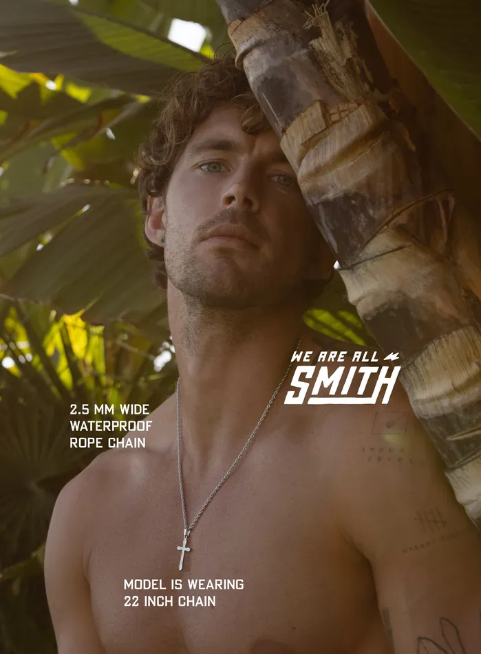 Waterproof Silver Cross for Men on Rope Chain WE ARE ALL SMITH Mens Jewelry Clothing Necklaces