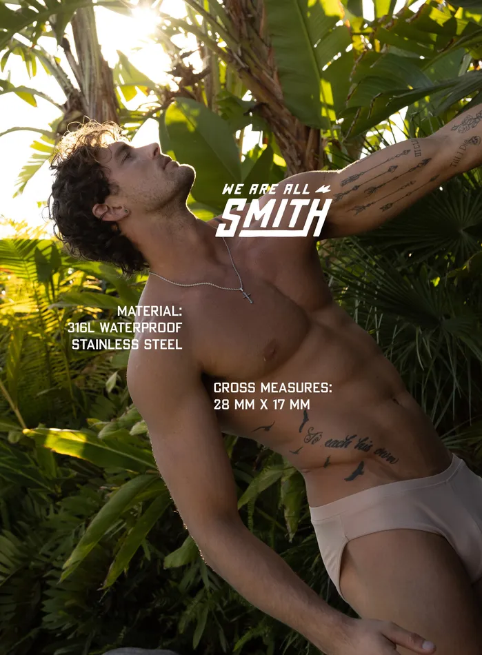 Waterproof Silver Cross for Men on Rope Chain WE ARE ALL SMITH Mens Jewelry Clothing Necklaces