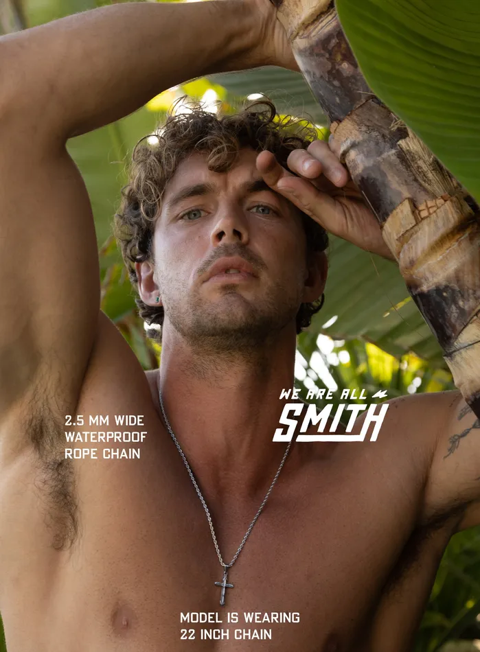 Waterproof Silver Cross for Men on Rope Chain WE ARE ALL SMITH Mens Jewelry Clothing Necklaces