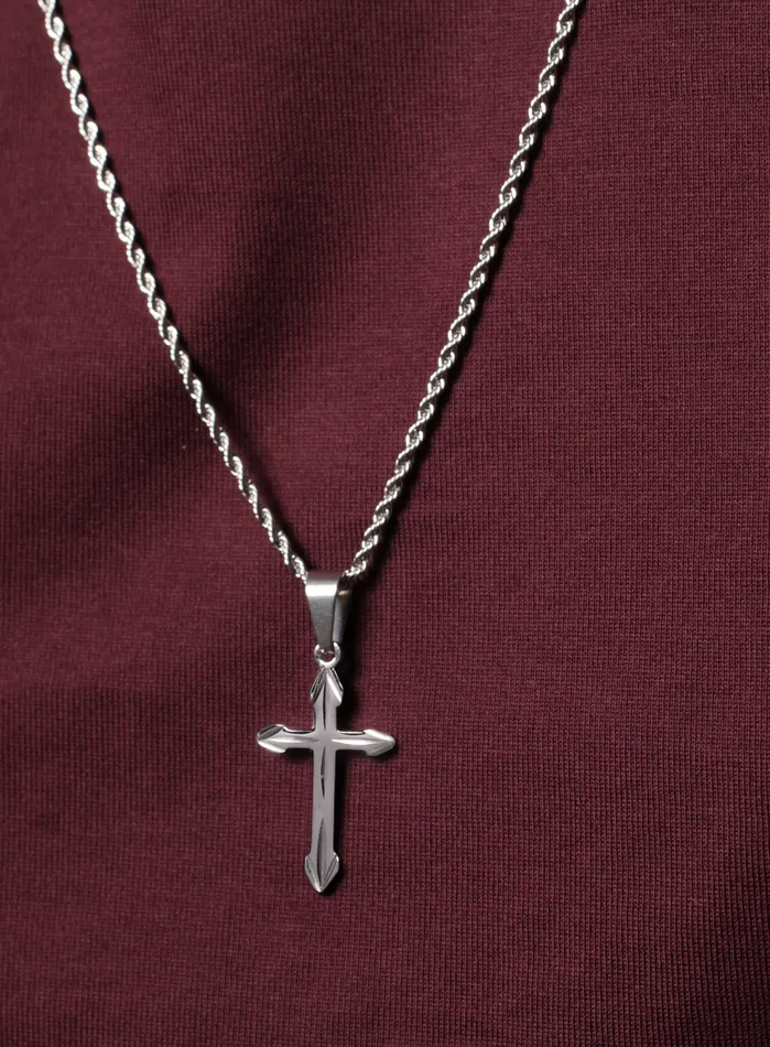 Waterproof Silver Cross for Men on Rope Chain WE ARE ALL SMITH Mens Jewelry Clothing Necklaces