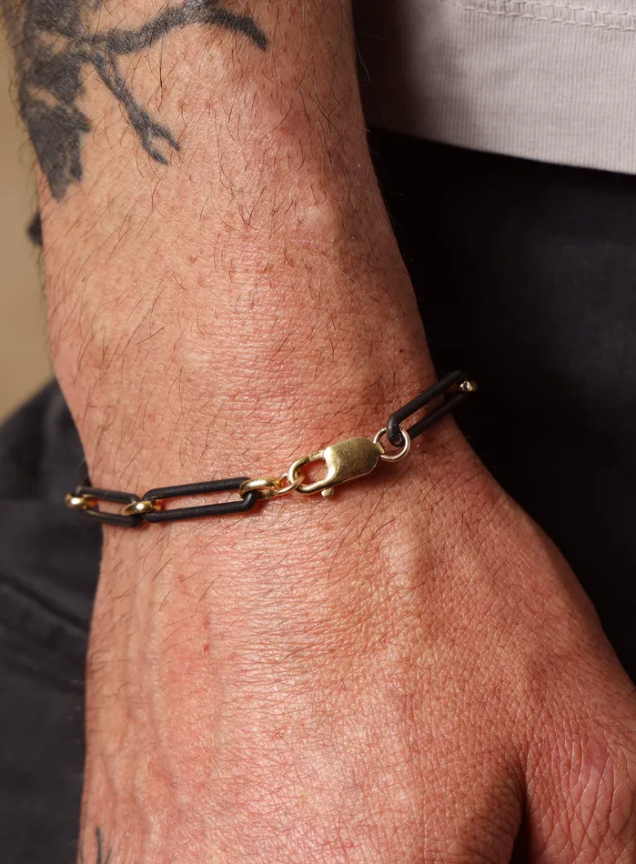 WE ARE ALL SMITH Mens Jewelry Clothing 6mm Titanium and 14k Gold Filled Elongated Cable Black and Gold Mens Bracelet Bracelets