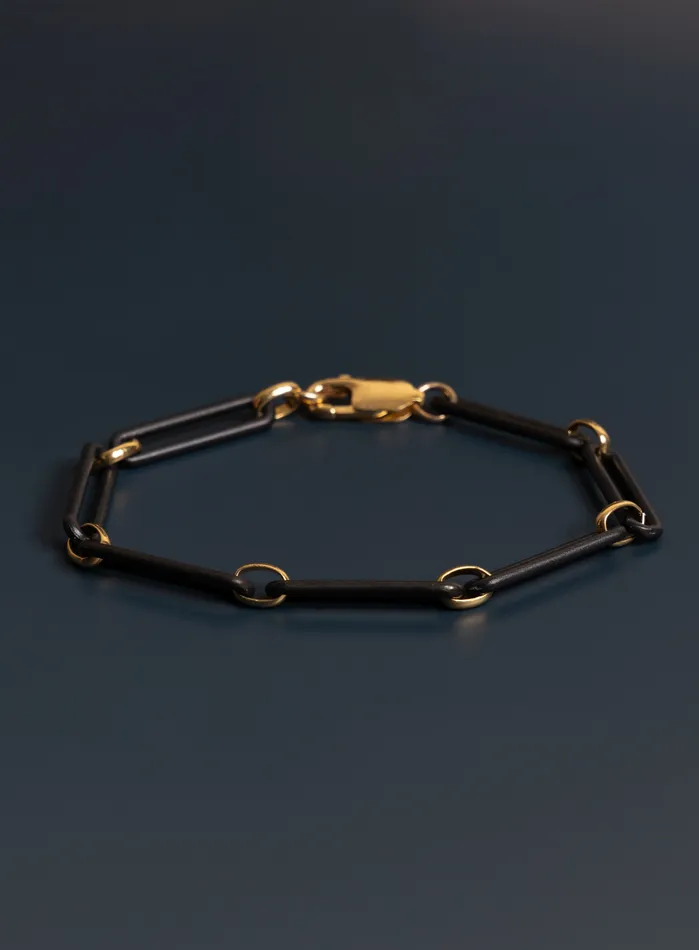 WE ARE ALL SMITH Mens Jewelry Clothing 6mm Titanium and 14k Gold Filled Elongated Cable Black and Gold Mens Bracelet Bracelets