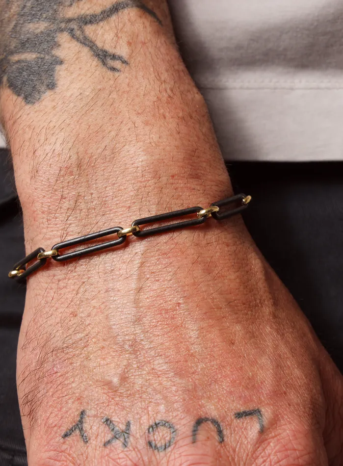 WE ARE ALL SMITH Mens Jewelry Clothing 6mm Titanium and 14k Gold Filled Elongated Cable Black and Gold Mens Bracelet Bracelets