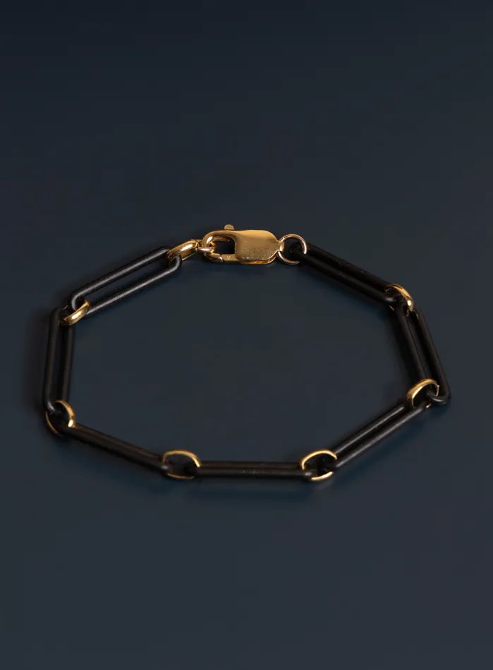 WE ARE ALL SMITH Mens Jewelry Clothing 6mm Titanium and 14k Gold Filled Elongated Cable Black and Gold Mens Bracelet Bracelets