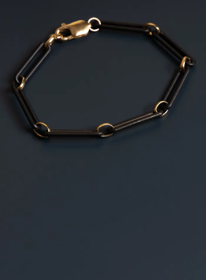 WE ARE ALL SMITH Mens Jewelry Clothing 6mm Titanium and 14k Gold Filled Elongated Cable Black and Gold Mens Bracelet Bracelets