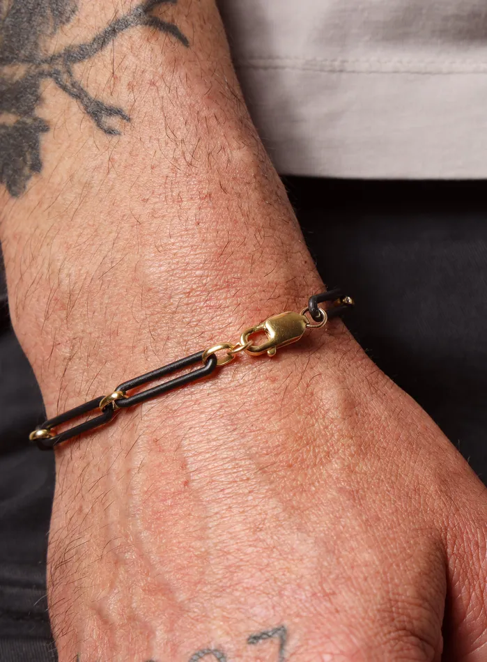 WE ARE ALL SMITH Mens Jewelry Clothing 6mm Titanium and 14k Gold Filled Elongated Cable Black and Gold Mens Bracelet Bracelets