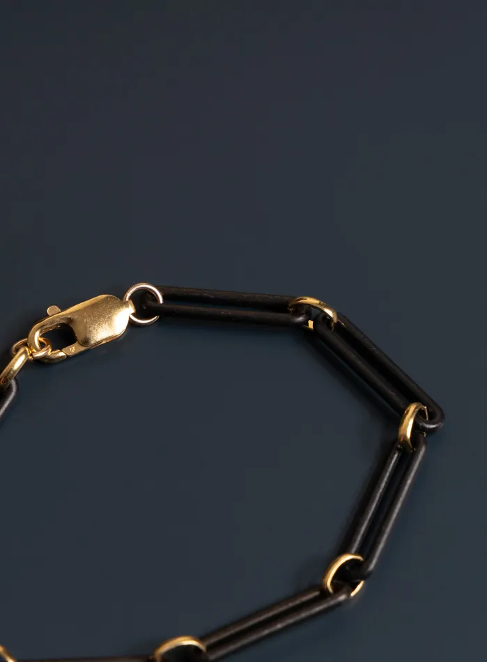 WE ARE ALL SMITH Mens Jewelry Clothing 6mm Titanium and 14k Gold Filled Elongated Cable Black and Gold Mens Bracelet Bracelets