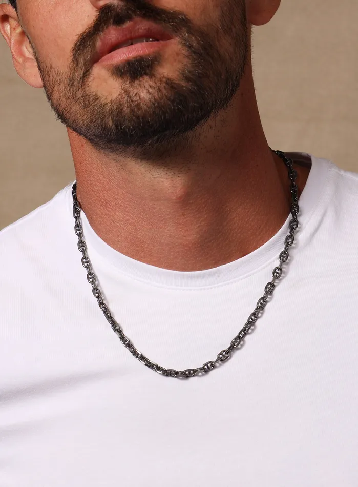 WE ARE ALL SMITH Mens Jewelry Clothing 925 Oxidized Sterling Silver Anchor Chain Necklace for Men Necklaces