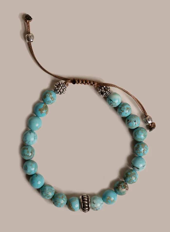 WE ARE ALL SMITH Mens Jewelry Clothing Bracelets Genuine Turquoise and Sterling Silver Mens Bead Bracelet