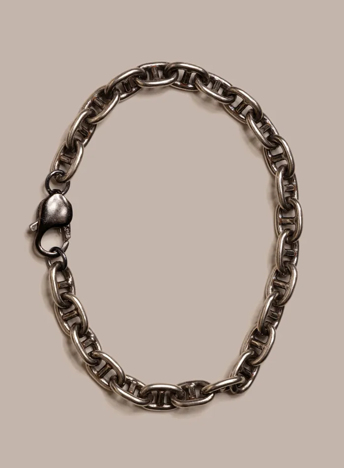 WE ARE ALL SMITH Mens Jewelry Clothing Bracelets Oxidized 925 Sterling Silver Double Anchor Chain Bracelet for Men