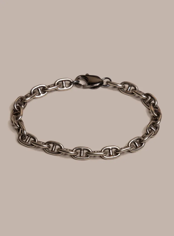 WE ARE ALL SMITH Mens Jewelry Clothing Bracelets Oxidized 925 Sterling Silver Double Anchor Chain Bracelet for Men