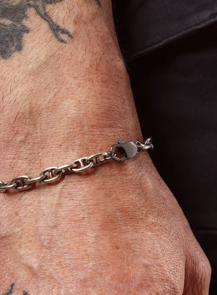 WE ARE ALL SMITH Mens Jewelry Clothing Bracelets Oxidized 925 Sterling Silver Double Anchor Chain Bracelet for Men