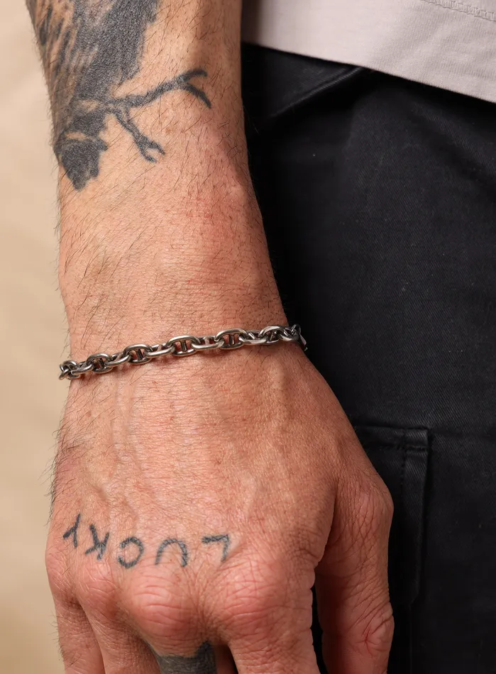 WE ARE ALL SMITH Mens Jewelry Clothing Bracelets Oxidized 925 Sterling Silver Double Anchor Chain Bracelet for Men