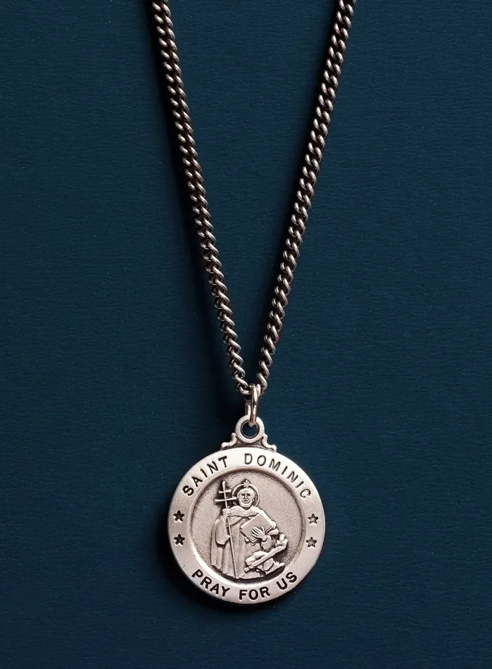 WE ARE ALL SMITH Mens Jewelry Clothing Necklaces Saint Dominic 925 Oxidized Sterling Silver Pendant and Curb Chain Necklace WE ARE ALL SMITH Mens Jewelry Clothing Necklaces Saint Dominic 925 Oxidized Sterling Silver Pendant and Curb Chain Necklace