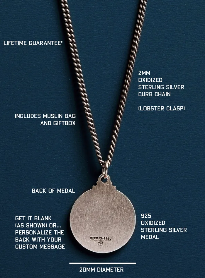 WE ARE ALL SMITH Mens Jewelry Clothing Necklaces Saint Dominic 925 Oxidized Sterling Silver Pendant and Curb Chain Necklace