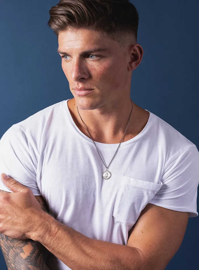 WE ARE ALL SMITH Mens Jewelry Clothing Necklaces Saint Dominic 925 Oxidized Sterling Silver Pendant and Curb Chain Necklace