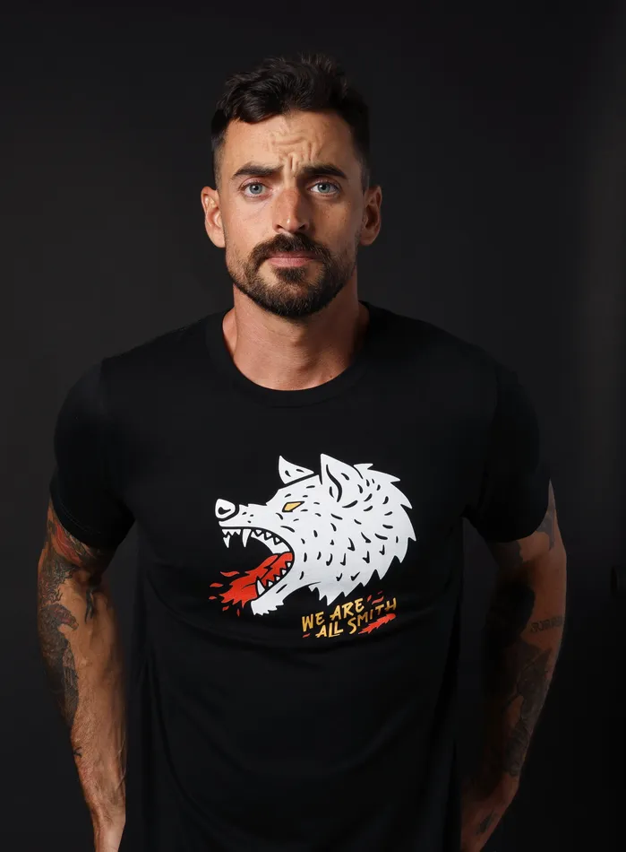 WE ARE ALL SMITH Mens Jewelry Clothing Rings Wolfie Black Unisex Short Sleeve tshirt