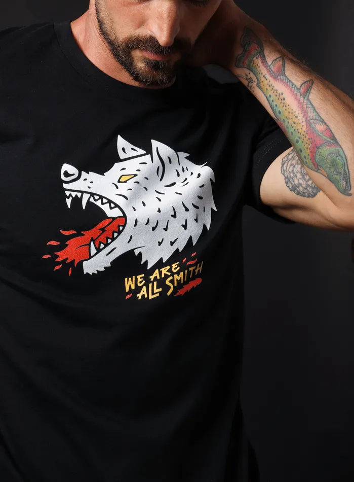 WE ARE ALL SMITH Mens Jewelry Clothing Rings Wolfie Black Unisex Short Sleeve tshirt