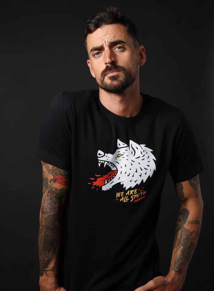 WE ARE ALL SMITH Mens Jewelry Clothing Rings Wolfie Black Unisex Short Sleeve tshirt