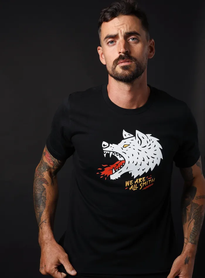 WE ARE ALL SMITH Mens Jewelry Clothing Rings Wolfie Black Unisex Short Sleeve tshirt