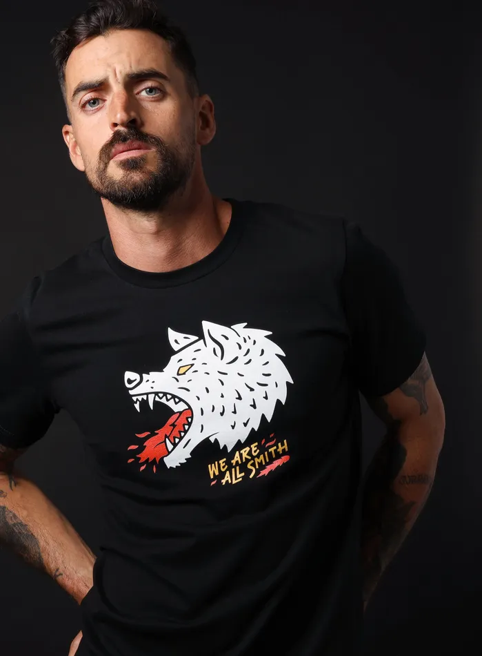 WE ARE ALL SMITH Mens Jewelry Clothing Rings Wolfie Black Unisex Short Sleeve tshirt