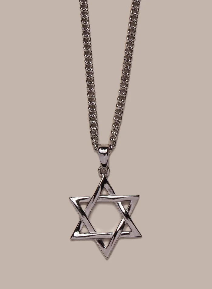 We Are All Smith Necklaces 925 Sterling Silver Star of David Pendant on Sterling Rhodium Coated Curb Chain