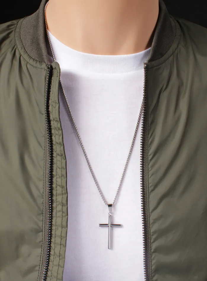 WE ARE ALL SMITH Necklaces Large Stainless Steel Bamboo Cross Mens Necklace