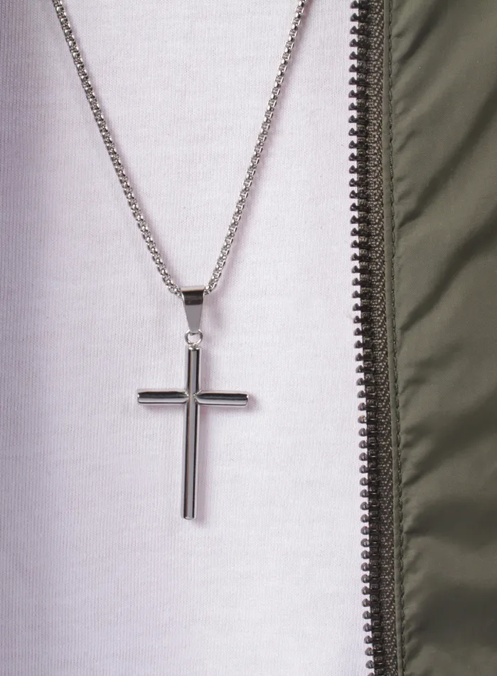 WE ARE ALL SMITH Necklaces Large Stainless Steel Bamboo Cross Mens Necklace