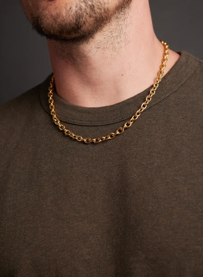 WE ARE ALL SMITH Necklaces Mens 7mm Thick Oval Cable Gold Chain Necklace