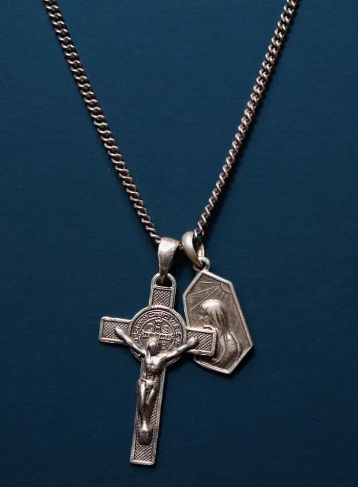 WE ARE ALL SMITH Necklaces Sterling Silver Cross Mary Medal Necklace for Men WE ARE ALL SMITH Necklaces Sterling Silver Cross Mary Medal Necklace for Men