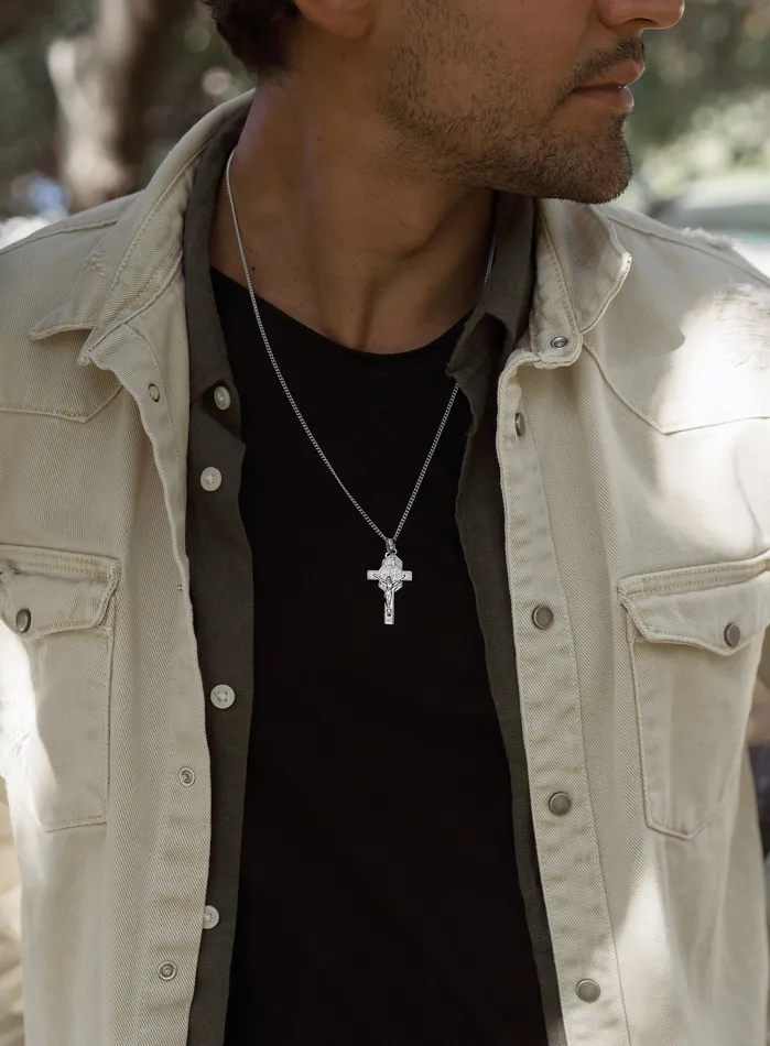 WE ARE ALL SMITH Necklaces Sterling Silver Cross Mary Medal Necklace for Men