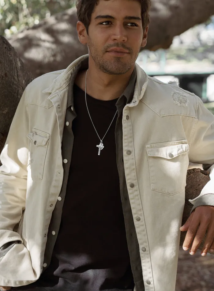WE ARE ALL SMITH Necklaces Sterling Silver Cross Mary Medal Necklace for Men