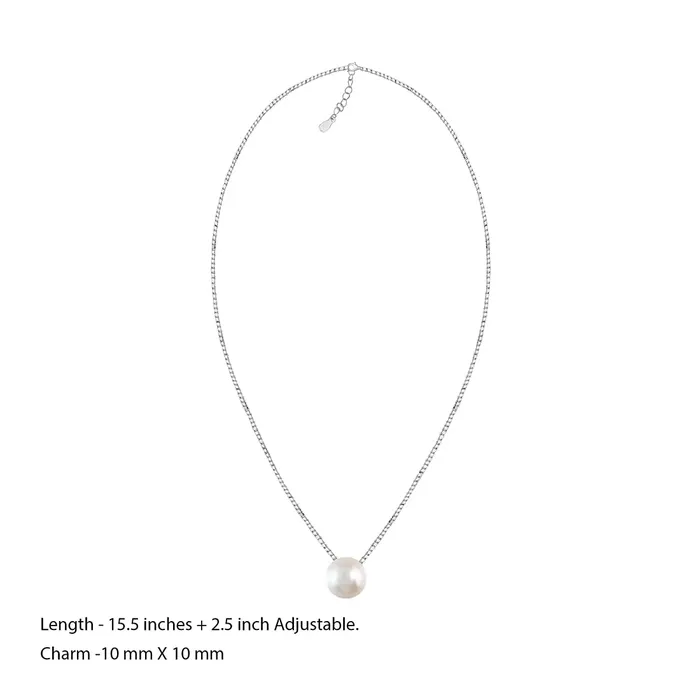 Yellow Chimes 925 Sterling Silver Hallmark and Certified Purity Valentine Special Pearl Pendant with Silver Chain for Women and Girls Silver White Medium Yellow Chimes Necklaces